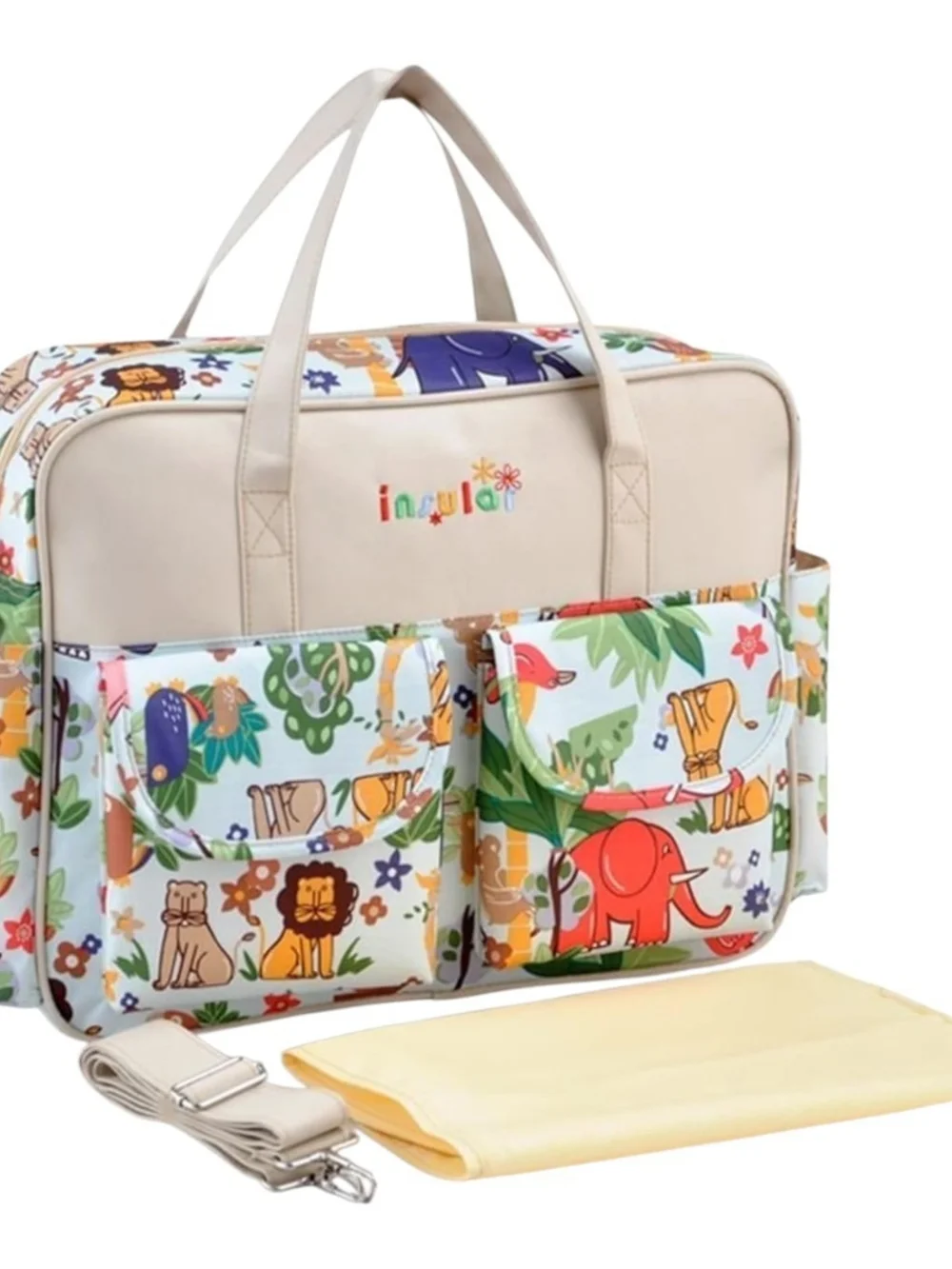 Kids Safari Print Diaper Bag Tote - Cream & Multicolor